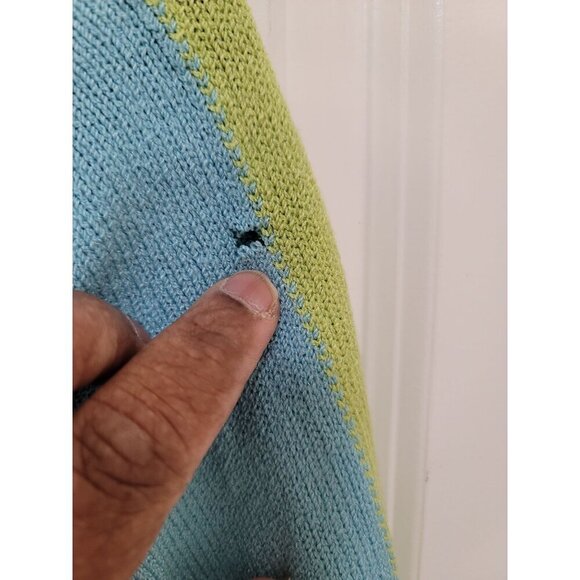 Vintage ST. JOHN SPORT Blue & Green Knit Hooded Cardigan Sweater With Pockets & - Picture 15 of 16